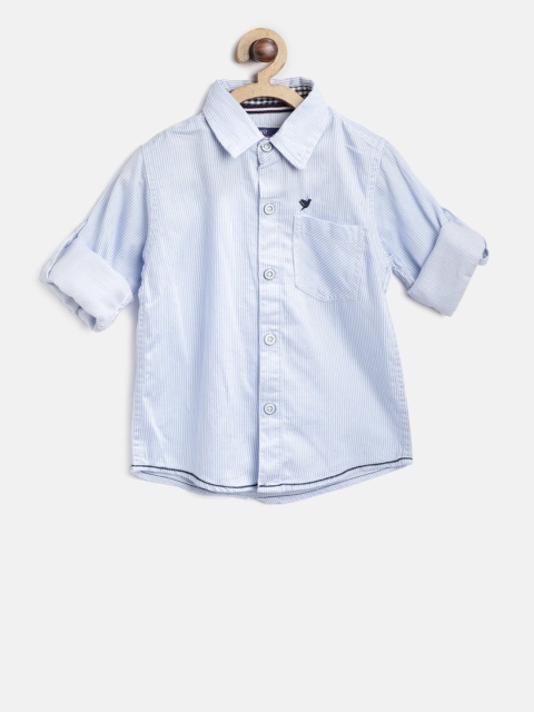 

612 league Boys Blue & White Regular Fit Striped Casual Shirt