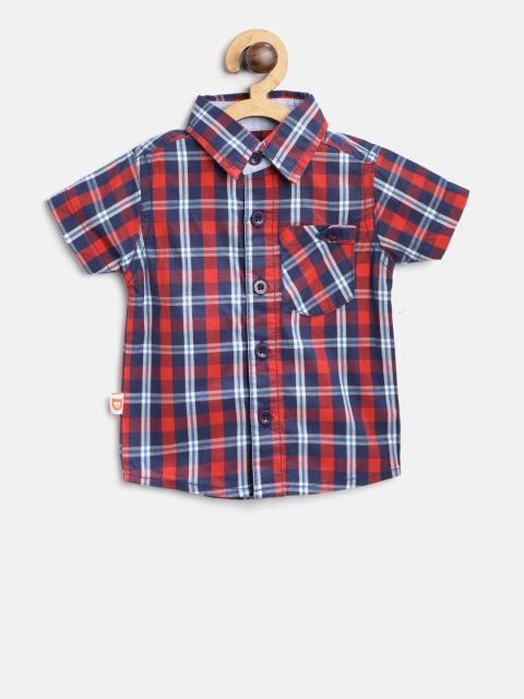 

612 league Boys Red & Navy Blue Regular Fit Checked Casual Shirt