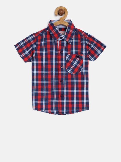 

612 league Boys Red & Navy Blue Checked Casual Shirt
