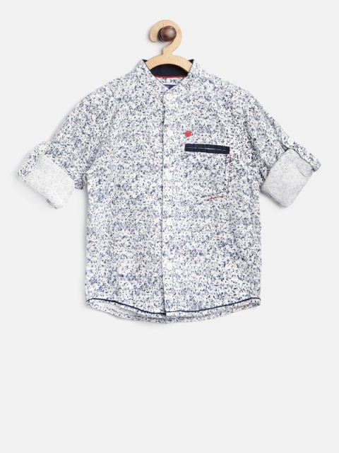 

612 league Boys White & Navy Blue Regular Fit Printed Casual Shirt