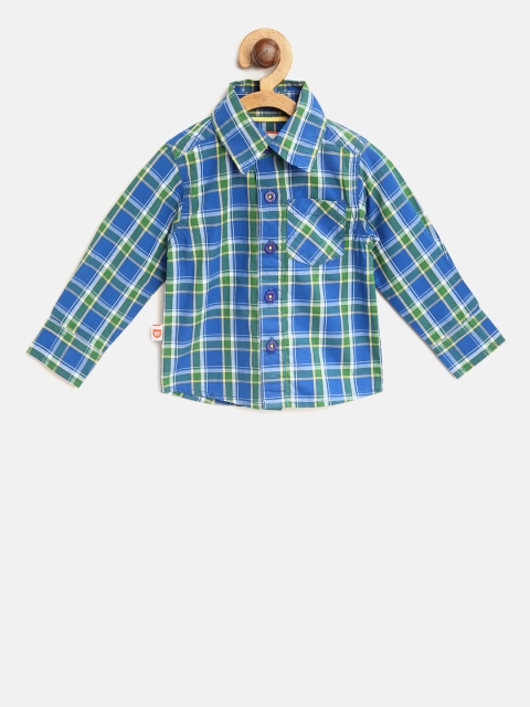 

612 league Boys Blue & Green Regular Fit Checked Casual Shirt