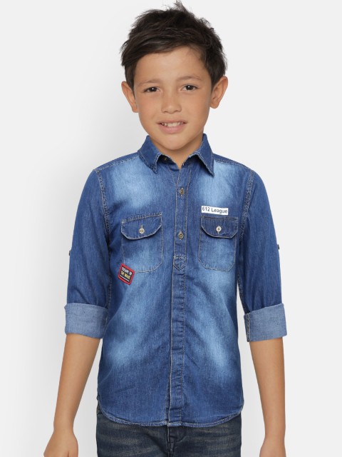 

612 league Boys Blue Solid Casual Shirt