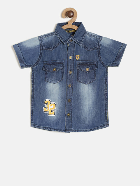 

612 league Boys Blue Regular Fit Faded Denim Casual Shirt