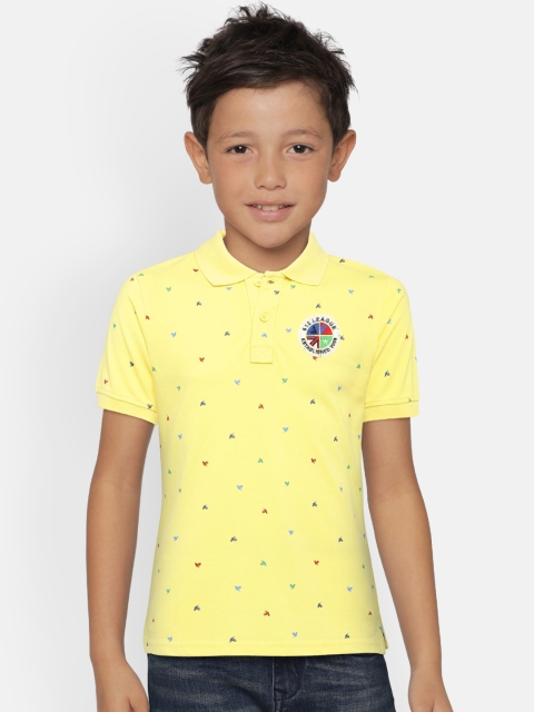 

612 league Boys Yellow Printed Polo T-shirt