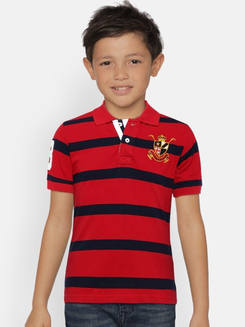 

612 league Boys Red & Navy Striped Polo Collar T-shirt