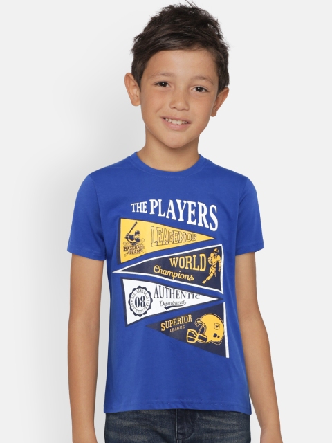 

612 league Boys Blue Printed Round Neck T-shirt