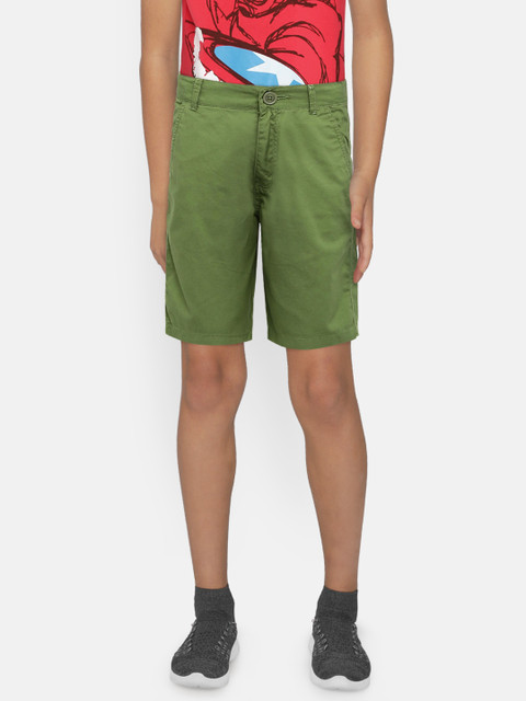 

612 league Boys Green Solid Regular Fit Chino Shorts