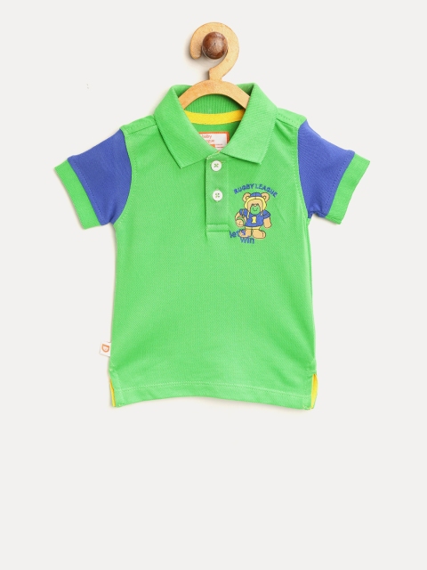 

612 league Boys Green Solid Polo Collar T-shirt