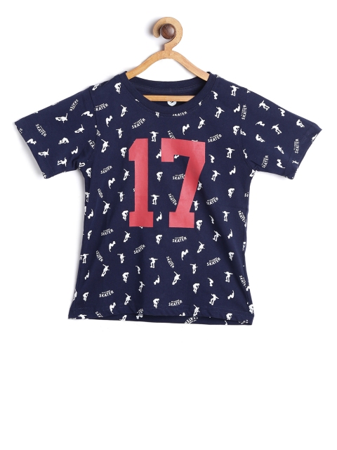 

612 league Boys Navy Blue Printed Round Neck T-shirt