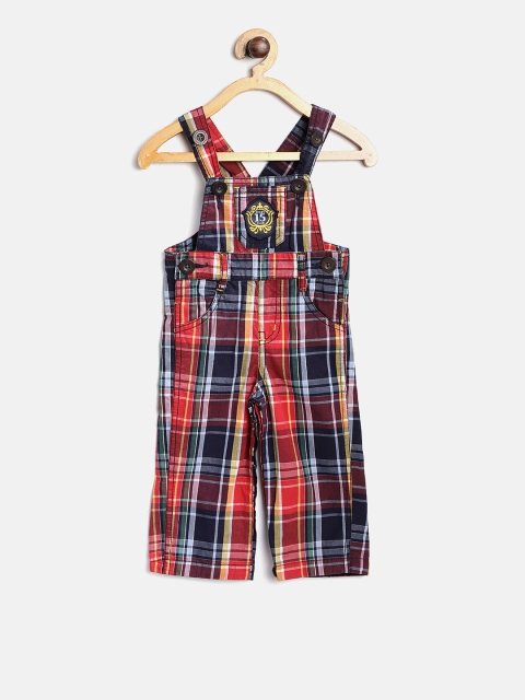 

612 league Boys Red & Navy Checked Dungarees