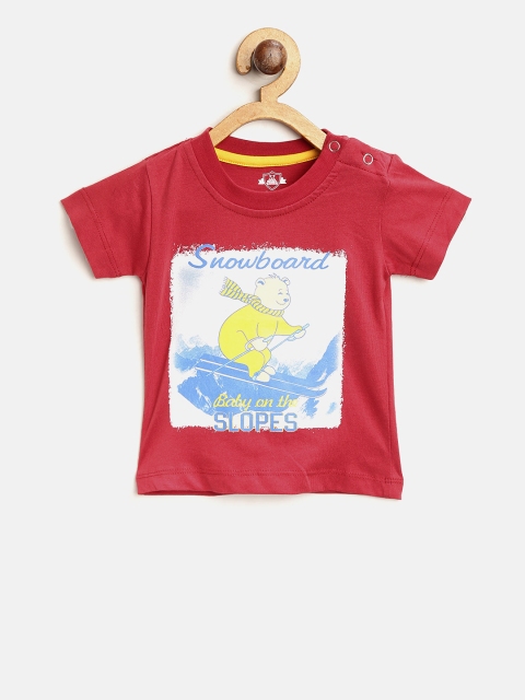 

612 league Boys Maroon Printed Round Neck T-shirt
