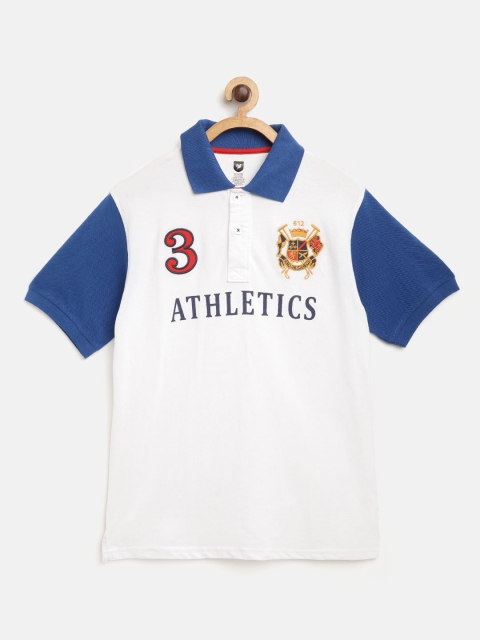 

612 league Boys White & Blue Printed Polo Collar T-shirt