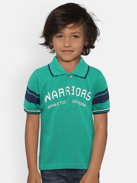 

612 league Boys Green Printed Polo T-shirt