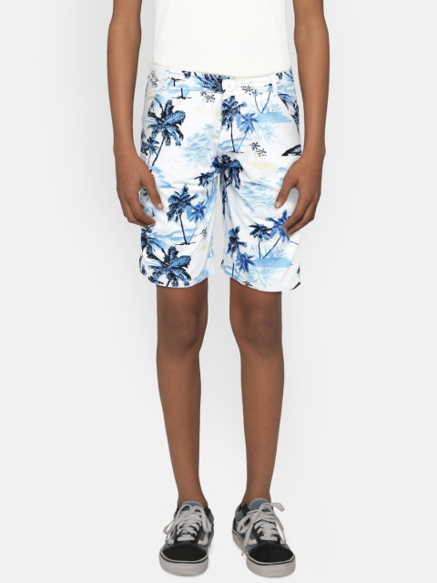 

612 league Boys White & Blue Printed Regular Fit Shorts