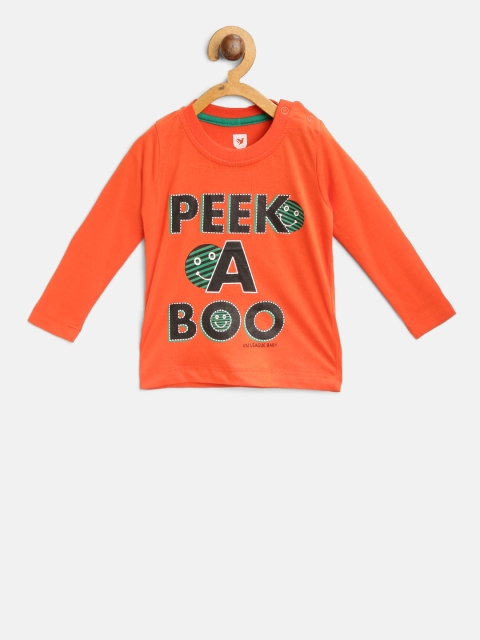 

612 league Boys Orange Printed Round Neck T-shirt