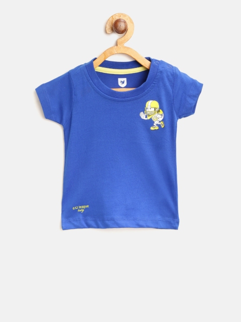 

612 league Boys Blue Solid Round Neck T-shirt