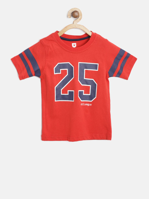 

612 league Boys Red Printed Round Neck T-shirt