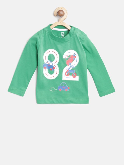 

612 league Boys Green Printed Round Neck T-shirt