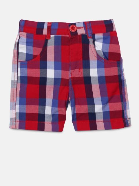 

612 league Boys Red & Navy Blue Checked Regular Shorts