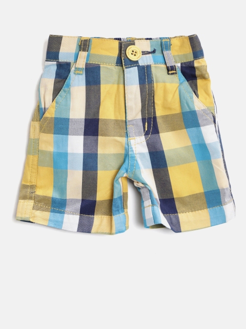 

612 league Boys Mustard Yellow & Blue Checked Regular Shorts