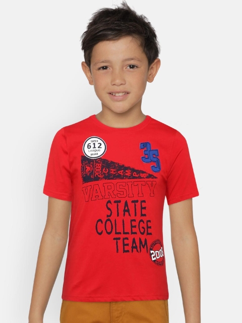 

612 league Boys Red Printed Round Neck T-shirt