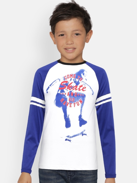 

612 league Boys White Printed Round Neck T-shirt