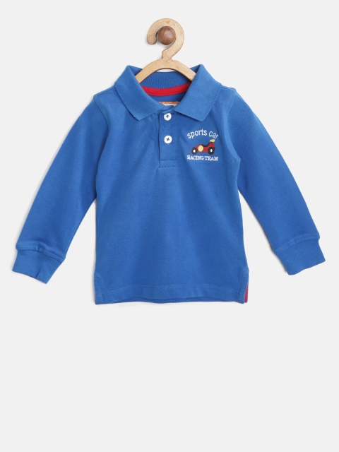 

612 league Boys Blue Solid Polo Collar T-shirt