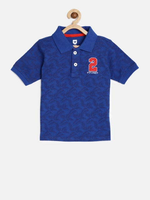 

612 league Boys Blue Printed Polo Collar T-shirt