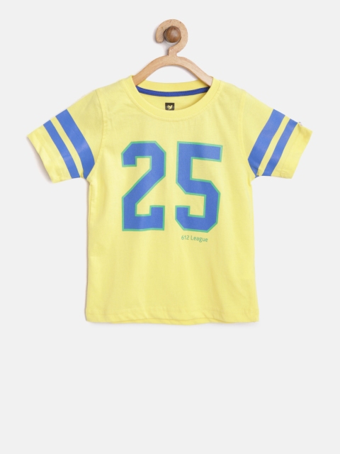 

612 league Boys Yellow Printed Round Neck T-shirt