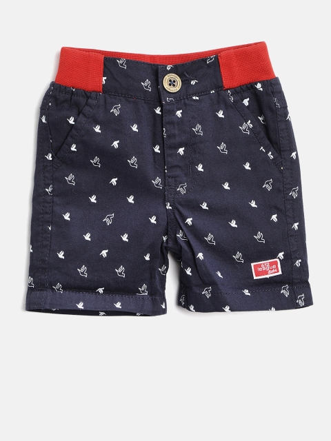 

612 league Boys Navy Blue & White Printed Regular Fit Shorts