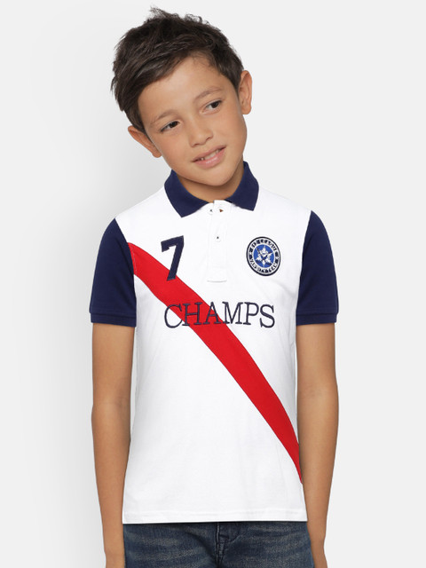 

612 league Boys White Printed Polo Collar T-shirt