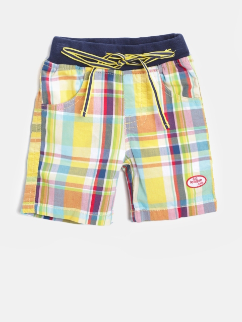 

612 league Boys Yellow & Blue Checked Regular Fit Shorts