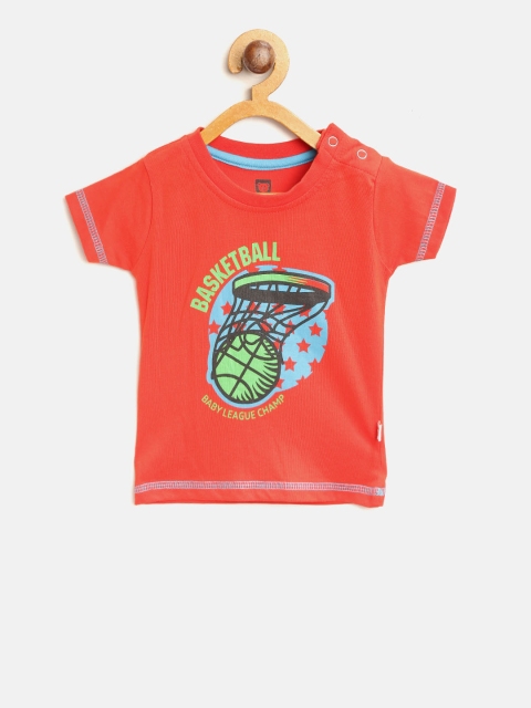 

612 league Boys Red Printed Round Neck T-shirt