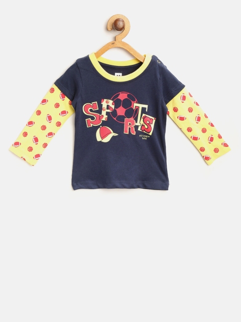 

612 league Boys Navy & Yellow Printed Round Neck T-shirt, Navy blue