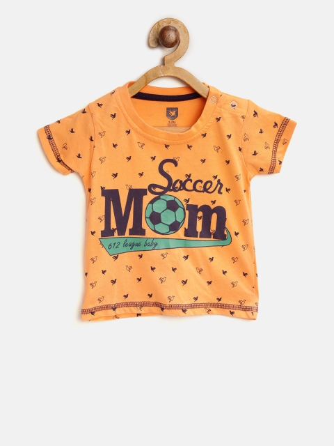

612 league Boys Orange & Navy Printed Round Neck T-shirt