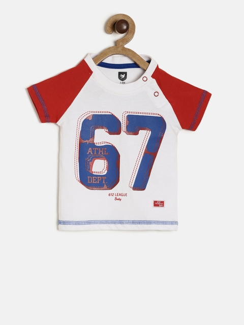

612 league Boys White Printed Round Neck T-shirt