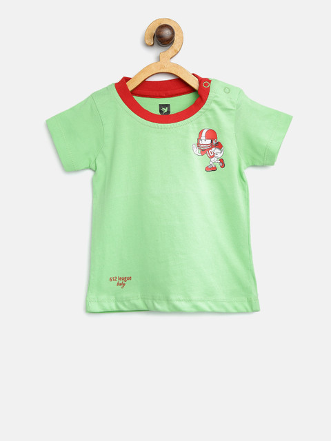 

612 league Boys Green Solid Round Neck T-shirt