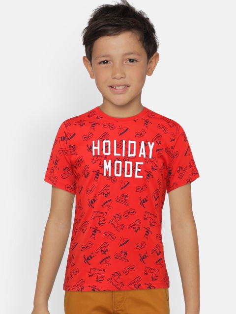 

612 league Boys Red Printed Round Neck T-shirt