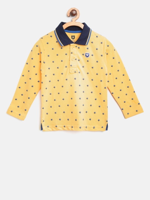 

612 league Boys Yellow & Navy Printed Polo Collar T-shirt