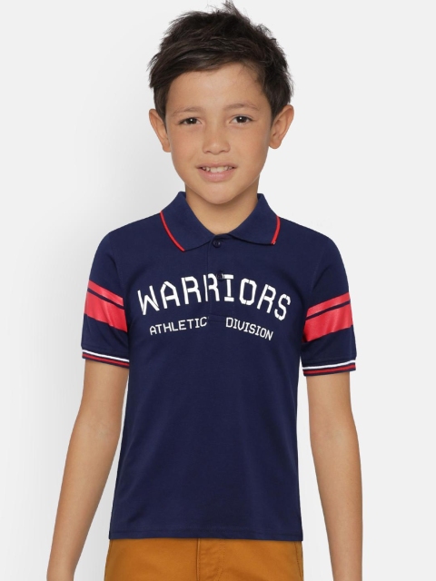 

612 league Boys Navy Blue Printed Polo Collar T-shirt