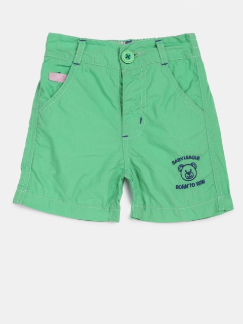 

612 league Boys Green Solid Regular Shorts