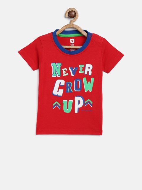 

612 league Boys Red Printed Round Neck T-shirt
