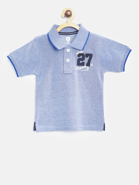 

612 league Boys Blue Solid Polo Collar T-shirt