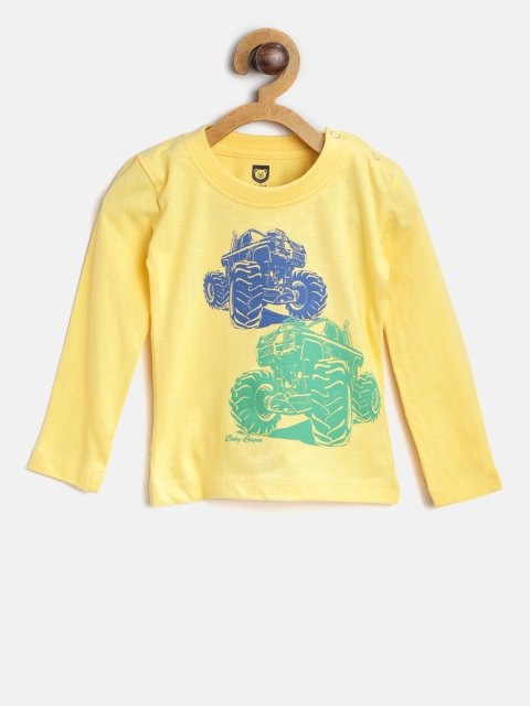 

612 league Boys Yellow Printed Round Neck T-shirt