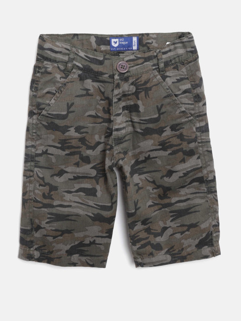

612 league Boys Olive Green Camouflage Printed Regular Fit 3/4th Shorts