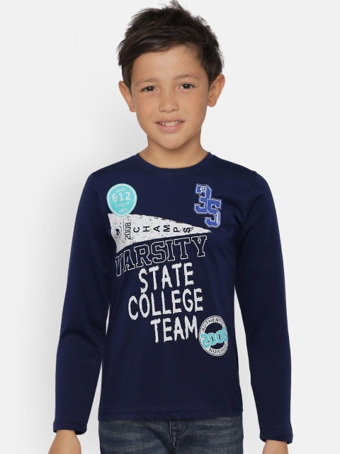 

612 league Boys Navy Blue Printed Round Neck T-shirt