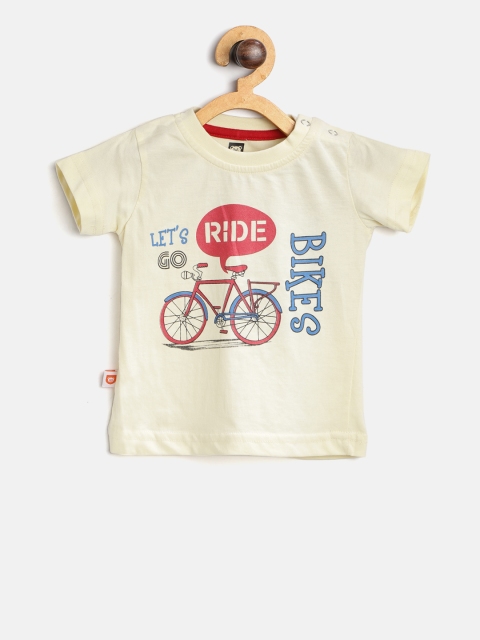 

612 league Boys Cream-Coloured Printed Round Neck T-shirt