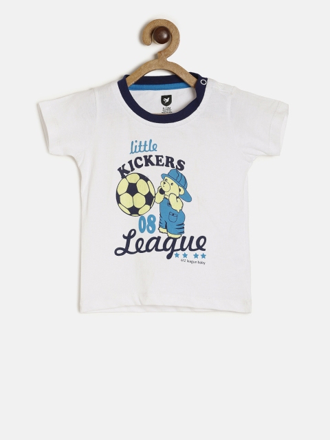 

612 league Boys White Printed Round Neck T-shirt
