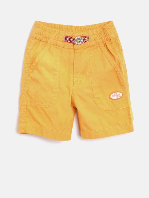 

612 league Boys Mustard Yellow Solid Regular Fit Shorts