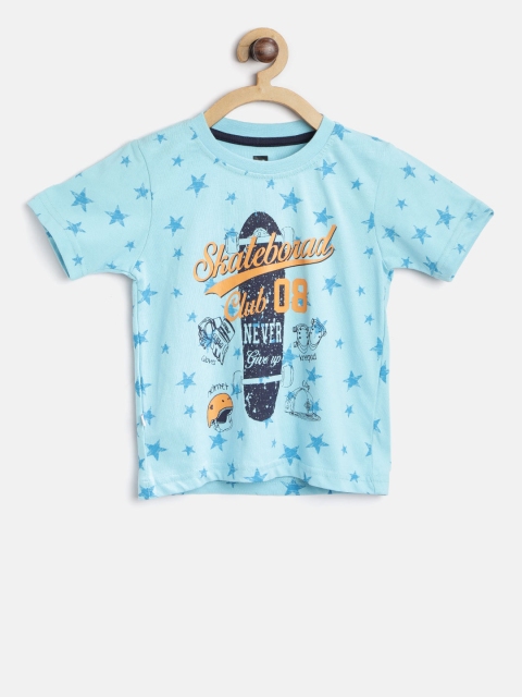 

612 league Boys Blue Printed Round Neck T-shirt